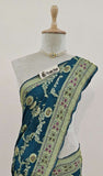 Teal Blue Banarasi Handloom Chiffon Saree - Truth Fab