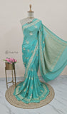 Aquamarine Blue Pure Banarasi Handloom Khaddi Georgette Saree- Meenakari Design