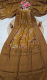 Mustard Color Khaddi Georgette Banarasi Handloom Saree with Antique Zari Work - Truth Fab
