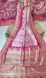 Mulberry Pink Pure Banarasi Handloom Tussar Georgette Meenakari Saree