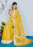 Lemon Yellow Pure Banarasi Handloom Khaddi Chiffon Saree