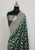 Bottle Green Pure Banarasi Handloom Katan Silk Saree- All Over Sona Rupa Jaal Work