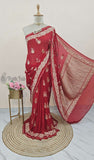 Scarlet Red Banarasi Handloom Tussar Georgette Meenakari Saree - Truth Fab