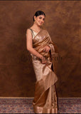 Banarasi Handloom Kora Silk Saree - Choclate Brown - Truth Fab