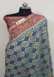 Steel Blue Banarasi Handloom Khaddi Georgette Meenakari Saree With Water Zari- Truth Fab