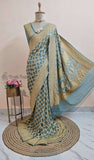 Sky Blue Pure Banarasi Handloom Khaddi Georgette Saree- Water Zari