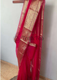 Red Pure Banarasi Handloom Organza Silk Saree