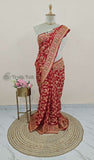 Ruby Red Banarasi Handloom Chiffon Saree - Truth Fab