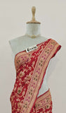Ruby Red Banarasi Handloom Chiffon Saree - Truth Fab