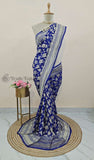 Royal Blue Banarasi Handloom Khaddi Georgette Saree With Water Zari - Truth Fab