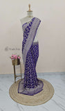 Banarasi Handloom Khaddi Georgette Saree With Water - Berry Blue -Truth Fab