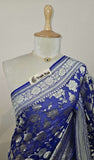 Royal Blue Banarasi Handloom Khaddi Georgette Saree With Water Zari - Truth Fab