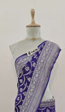 Banarasi Handloom Khaddi Georgette Saree With Water - Berry Blue -Truth Fab