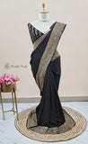 Black Color Pure Banarasi Handloom Crep Georgette Saree- Antique Zari