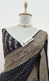Khaddi Georgette Banarasi Handloom Saree with Antique Zari Work -Black Color- Truth Fab