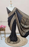 Khaddi Georgette Banarasi Handloom Saree with Antique Zari Work -Black Color- Truth Fab