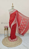 Red Banarasi Handloom Khaddi Chiffon Zari Saree - Truth Fab 
