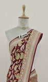 Banarasi Handloom Khaddi Georgette Saree With Water - Maroon - Truth Fab