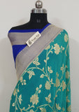 Tiffany Blue Pure Banarasi Handloom Khaddi Georgette Saree- Water Zari