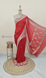 chiffon banarasi silver zari work saree