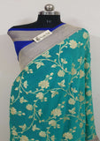 Tiffany Blue Banarasi Handloom Khaddi Georgette Saree With - water zari - Truth Fab