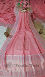 Rose Pink Pure Banarasi Handloom Tussar Georgette Meenakari Saree
