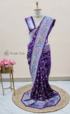 Purple Color Pure Banarasi Handloom Tussar Georgette Saree- Meenakari