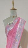 Tussar Georgette Handloom Banarasi Meenakari saree - Rose Pink - Truth Fab