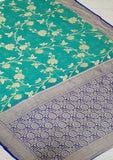 Tiffany Blue Banarasi Handloom Khaddi Georgette Saree With - water zari - Truth Fab