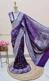 Banarasi Handloom Khaddi Georgette Saree With Meenakari- Purple - Truth Fab