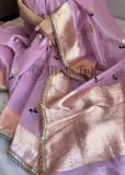 Lavender Blue Banarasi Handloom Kora Silk Saree - Truth Fab