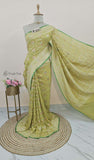 Lime Green  Banarasi Handloom Khaddi Georgette Saree With Water Zari -Truth Fab