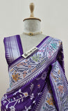 Purple Color Pure Banarasi Handloom Tussar Georgette Saree- Meenakari