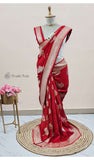 Red Banarasi Handloom Khaddi Georgette Saree With Water-Truth Fab