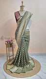 Hunter Green Pure Banarasi Handloom Khaddi Georgette Saree- Water Zari - Truth Fab