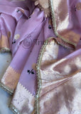 Lavender Pure Banarasi Handloom Kora Silk Meenakari Design Saree