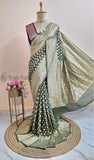 Hunter Green Pure Banarasi Handloom Khaddi Georgette Saree- Water Zari - Truth Fab