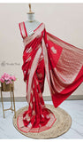 Red Banarasi Handloom Khaddi Georgette Saree With Water-Truth Fab