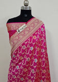 Pink Color Pure Banarasi Handloom Katan Silk Saree- All Over Jaal Work With Meenakari