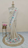 Off White Pure Banarasi Handloom Tussar Georgette Brocade Saree