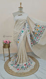 Off White Pure Banarasi Handloom Tussar Georgette Brocade Saree
