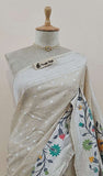Off White Pure Banarasi Handloom Tussar Georgette Brocade Saree