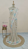 Off White Pure Banarasi Handloom Tussar Georgette Brocade Saree