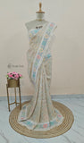 Off White Pure Banarasi Handloom Tussar Georgette Brocade Saree