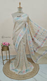 Off White Pure Banarasi Handloom Tussar Georgette Brocade Saree