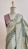 Hunter Green Pure Banarasi Handloom Khaddi Georgette Saree- Water Zari - Truth Fab
