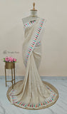 Off White Pure Banarasi Handloom Tussar Georgette Brocade Saree