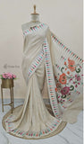 Off White Pure Banarasi Handloom Tussar Georgette Brocade Saree