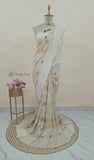 Off White Pure Banarasi Handloom Tussar Georgette Brocade Saree