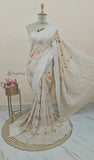 Off White Pure Banarasi Handloom Tussar Georgette Brocade Saree